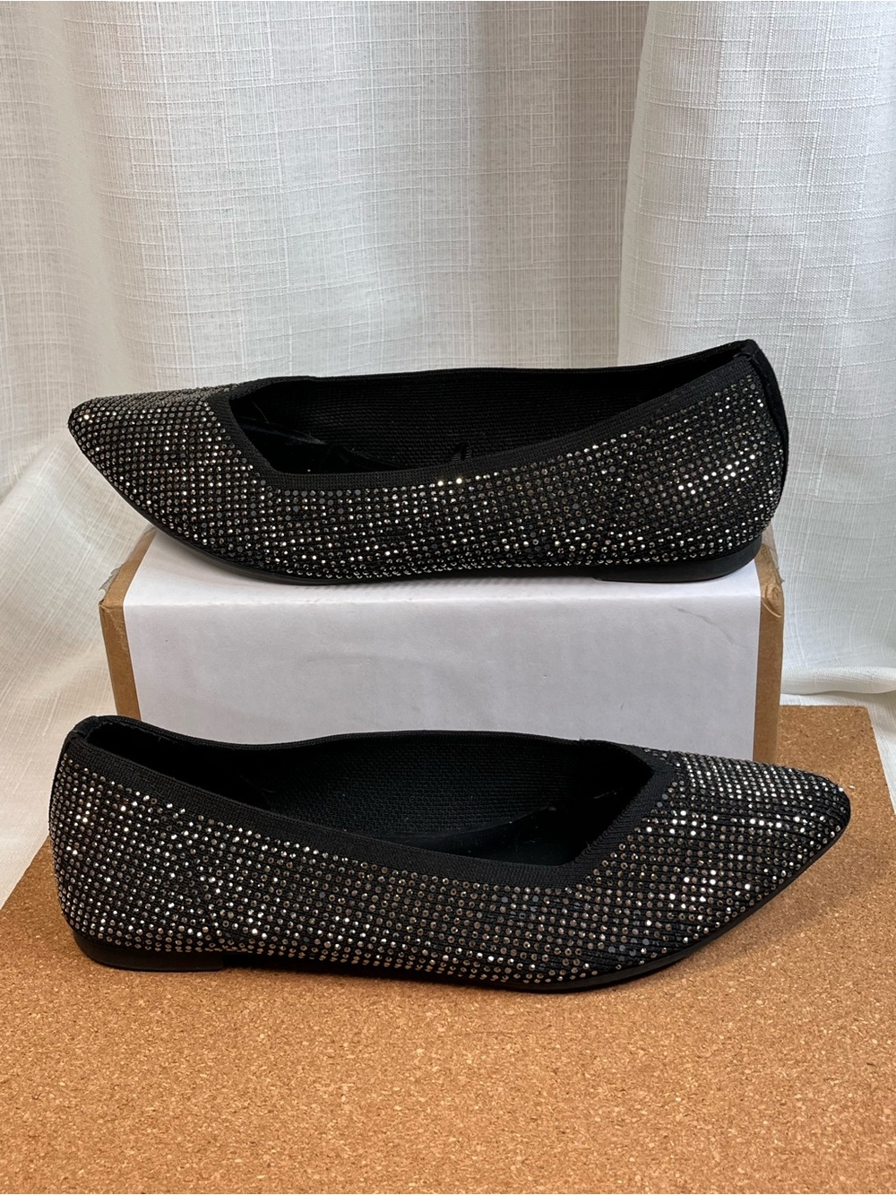 Torrid Black Rhinestone Pointed Toe Ballet Flats 7WW Wide Crystal Slip On Shoes